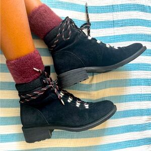 Black suede Sam Edelman lace-up boots. Women’s size 8.